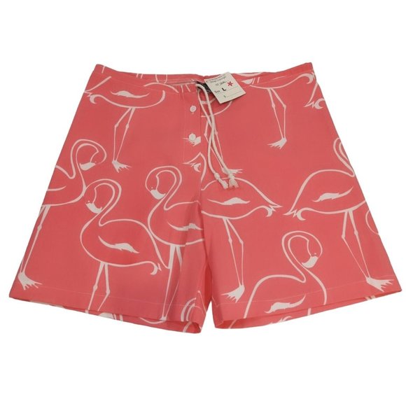 NEW Michigan Rag Co Vtg Casual Shorts Drawstring Mens Lg Pink Flamingo USA MADE - Picture 1 of 8